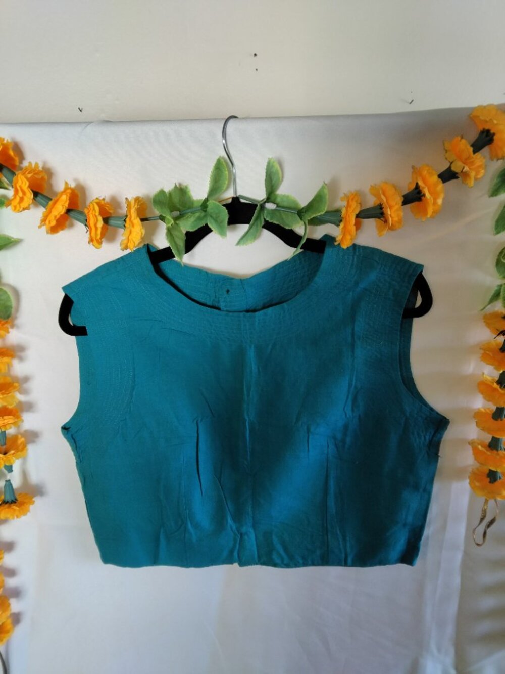 Beautiful Teal Cropped Handwoven Top from Barefoot Shop Sri Lanka - Large